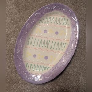 Vintage Cheryl & Co 2001 Purple Oval Egg Shaped Easter Plate Hand Painted